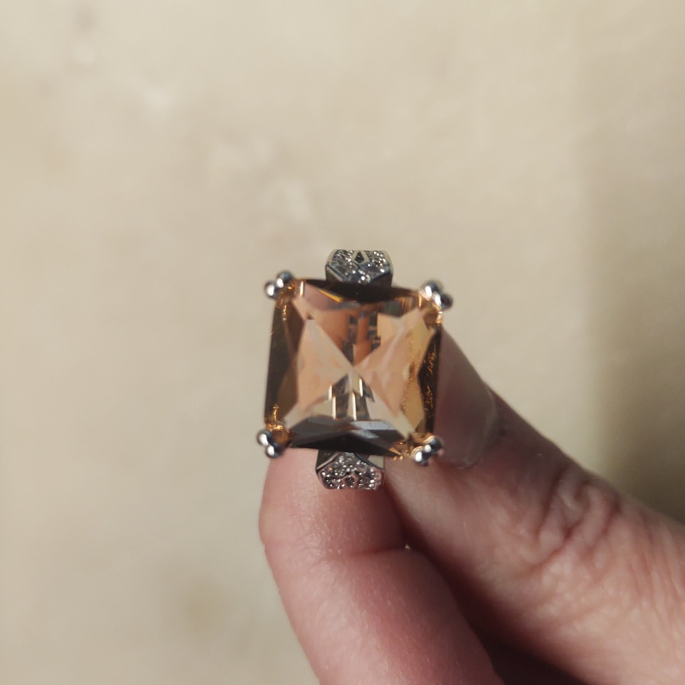 BOGO! NEW! Large Pink Sapphire and Crystal Princess Cut Silver Ring Sz 6 - Picture 7 of 14